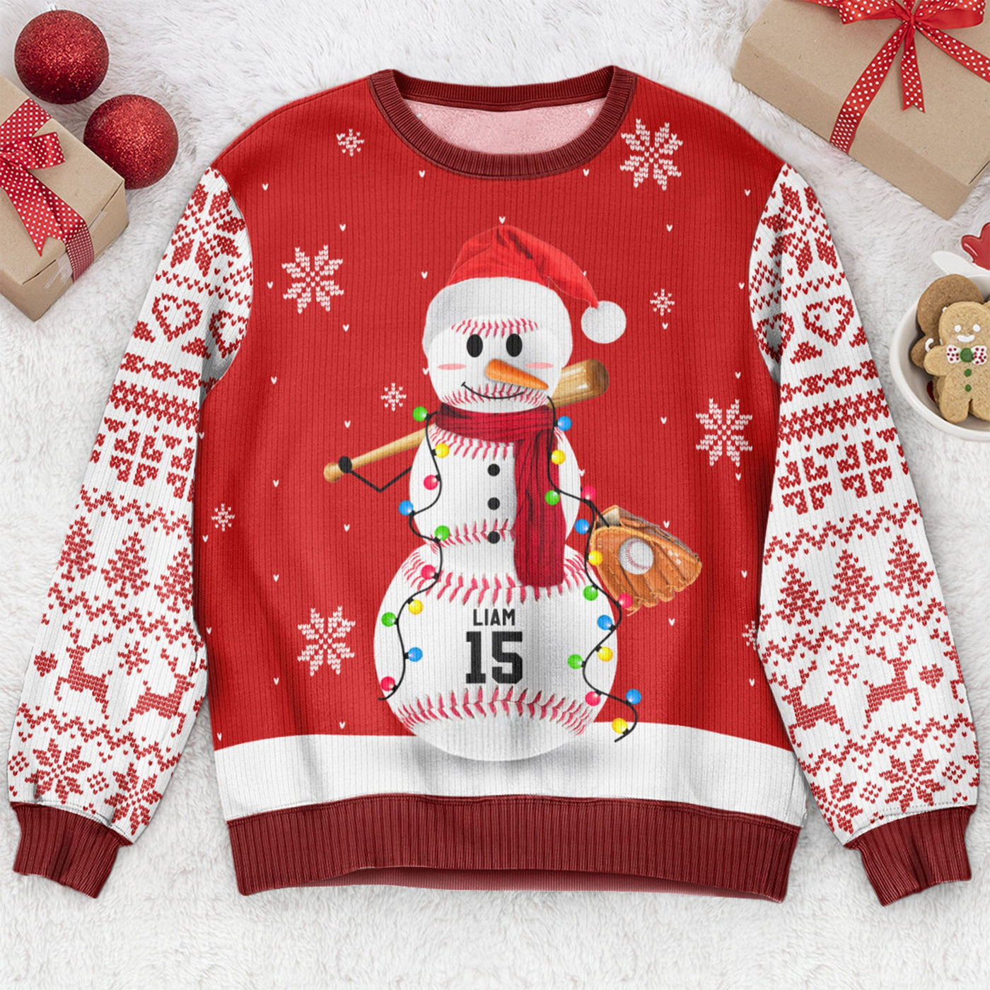 Baseball, Basketball, Football Snowman, Sport Snowman - Personalized Ugly Sweater