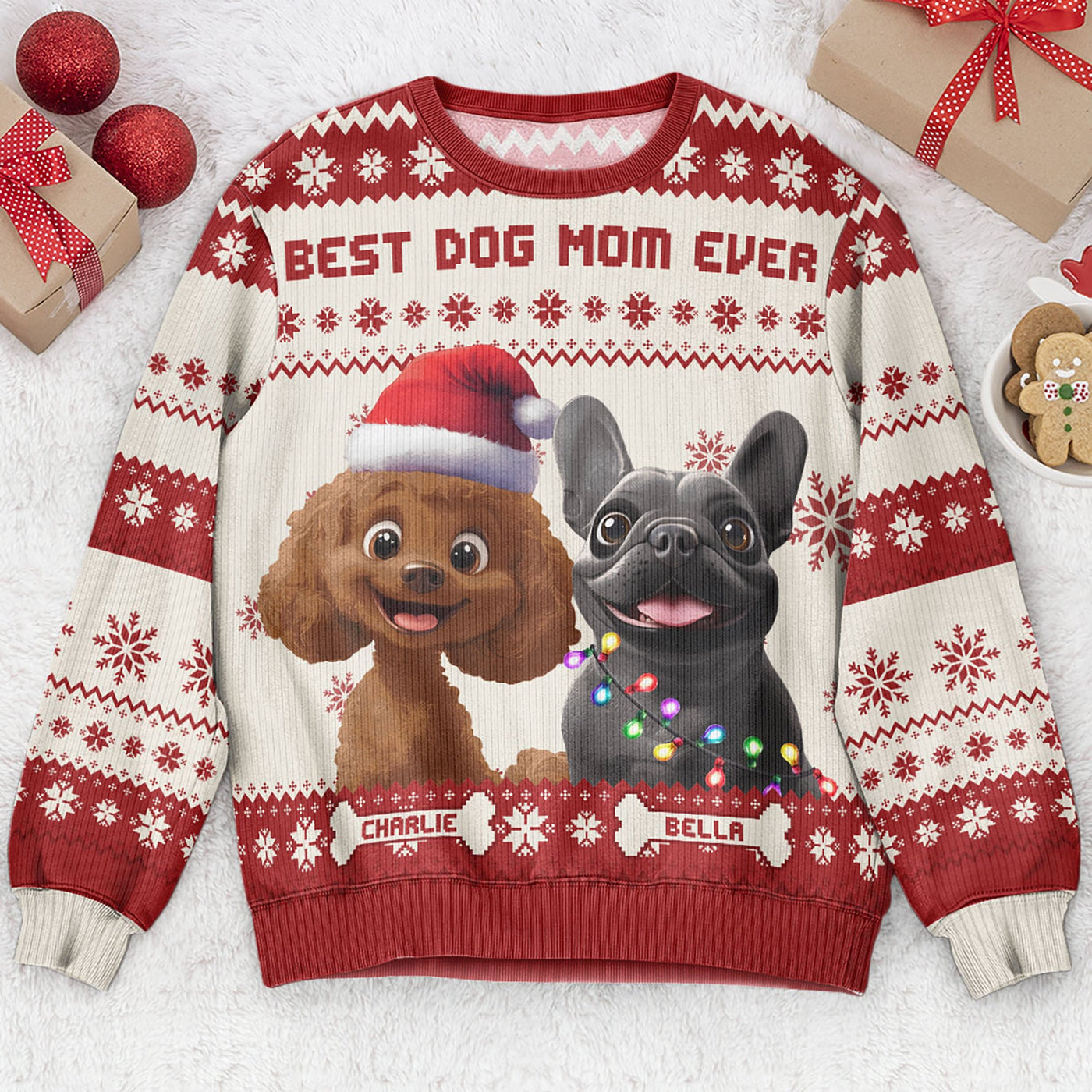 Best Dog Mom Ever - 3D Style - Personalized Ugly Sweater