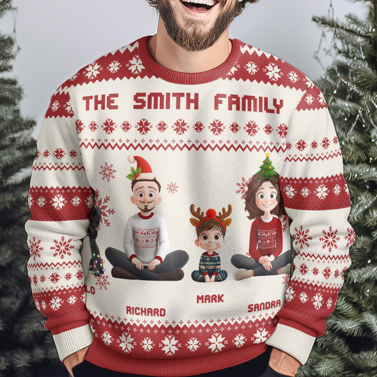 Christmas Our Family With Pet - Personalized Ugly Sweater