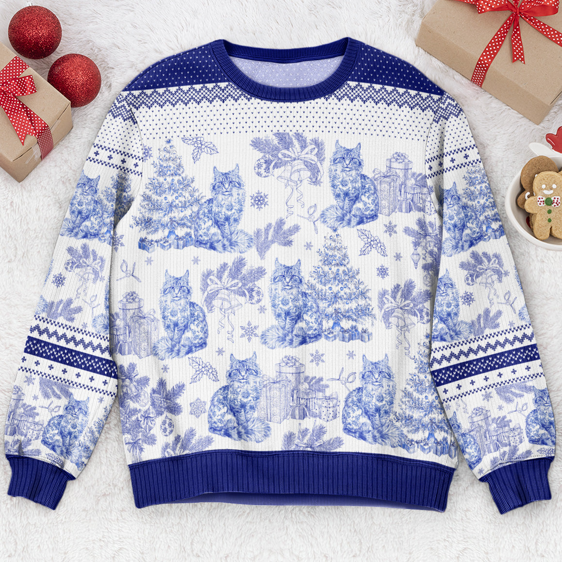 Custom Cat Breeds Christmas Tree - Toile De Jouy - Personalized Ugly Sweater