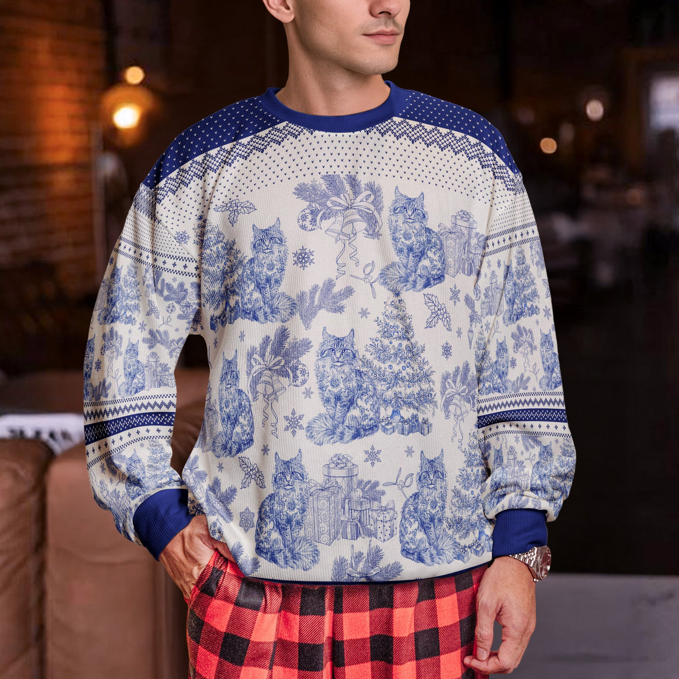 Custom Cat Breeds Christmas Tree - Toile De Jouy - Personalized Ugly Sweater