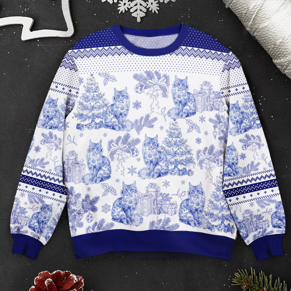 Custom Cat Breeds Christmas Tree - Toile De Jouy - Personalized Ugly Sweater