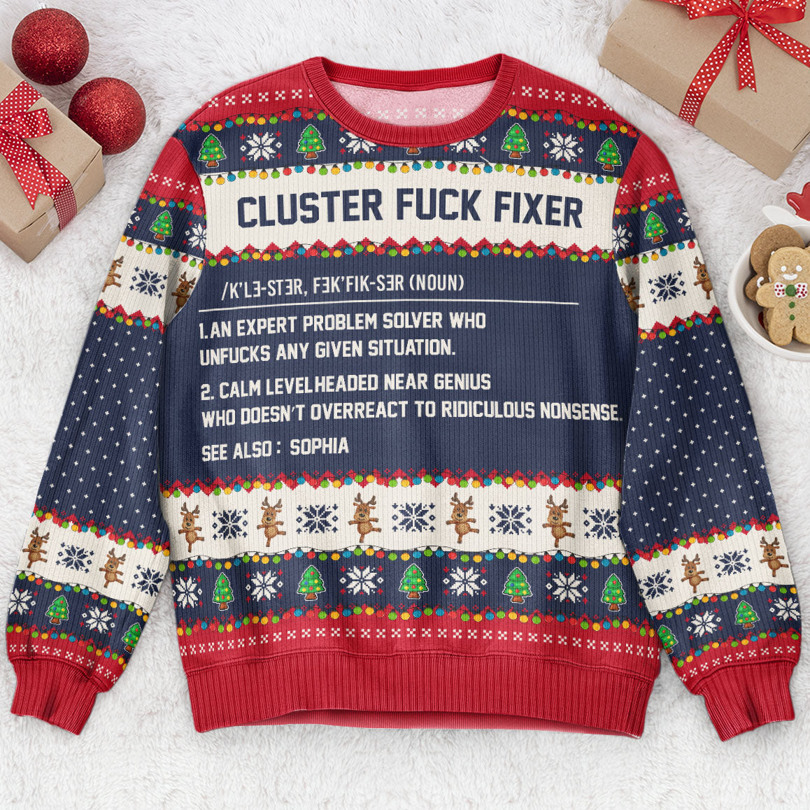 Funny Ugly Sweaters - Cluster F*Ck Fixer - For Coworkers, Boss, Friends - Personalized Ugly Sweater