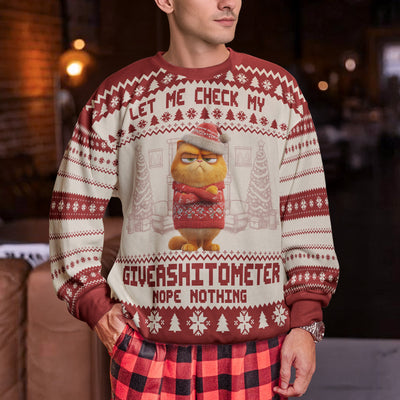 Funny Ugly Sweaters - Let Me Check My Giveashitometer - For Coworkers, Boss - Personalized Ugly Sweater