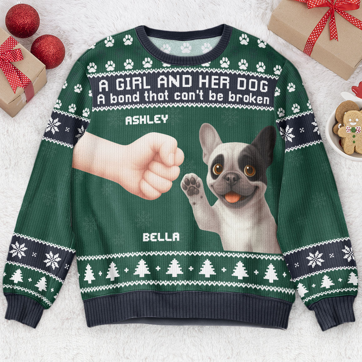 Girl & Dog A Bond That Can't Be Broken - Personalized Ugly Sweater