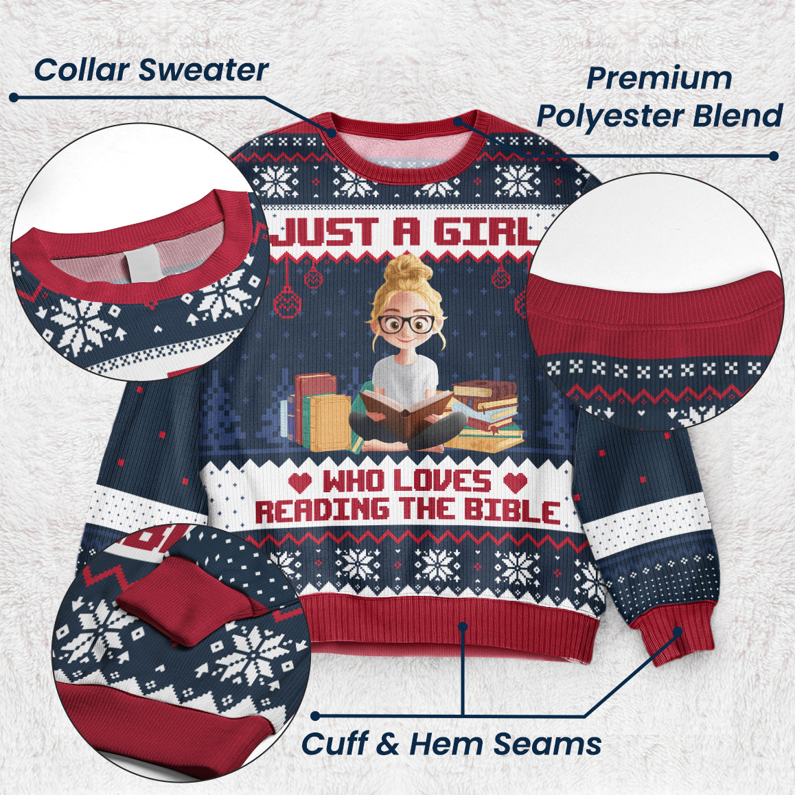 Just A Girl Who Loves Reading Bible - Personalized Ugly Sweater