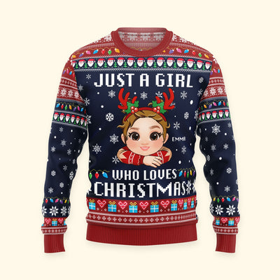 Just A Girl, Boy Who Loves Christmas - Personalized Kid's Ugly Sweater