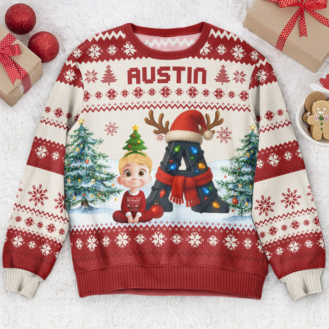 Kid Name Alphabet - Personalized Ugly Sweater