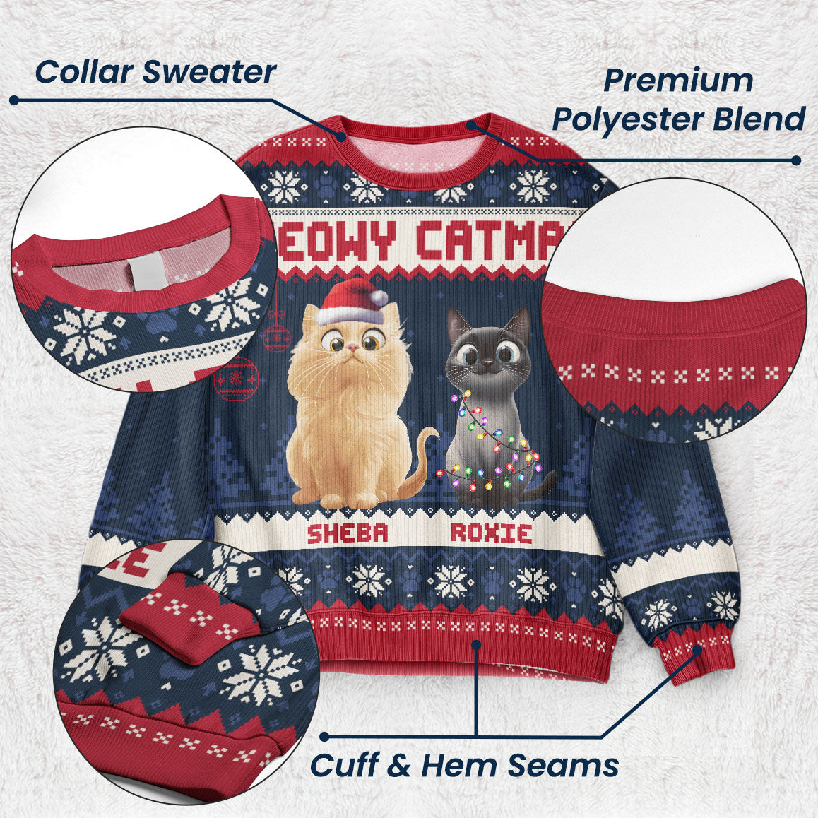 Meowy Catmas - 3D Style - Personalized Ugly Sweater