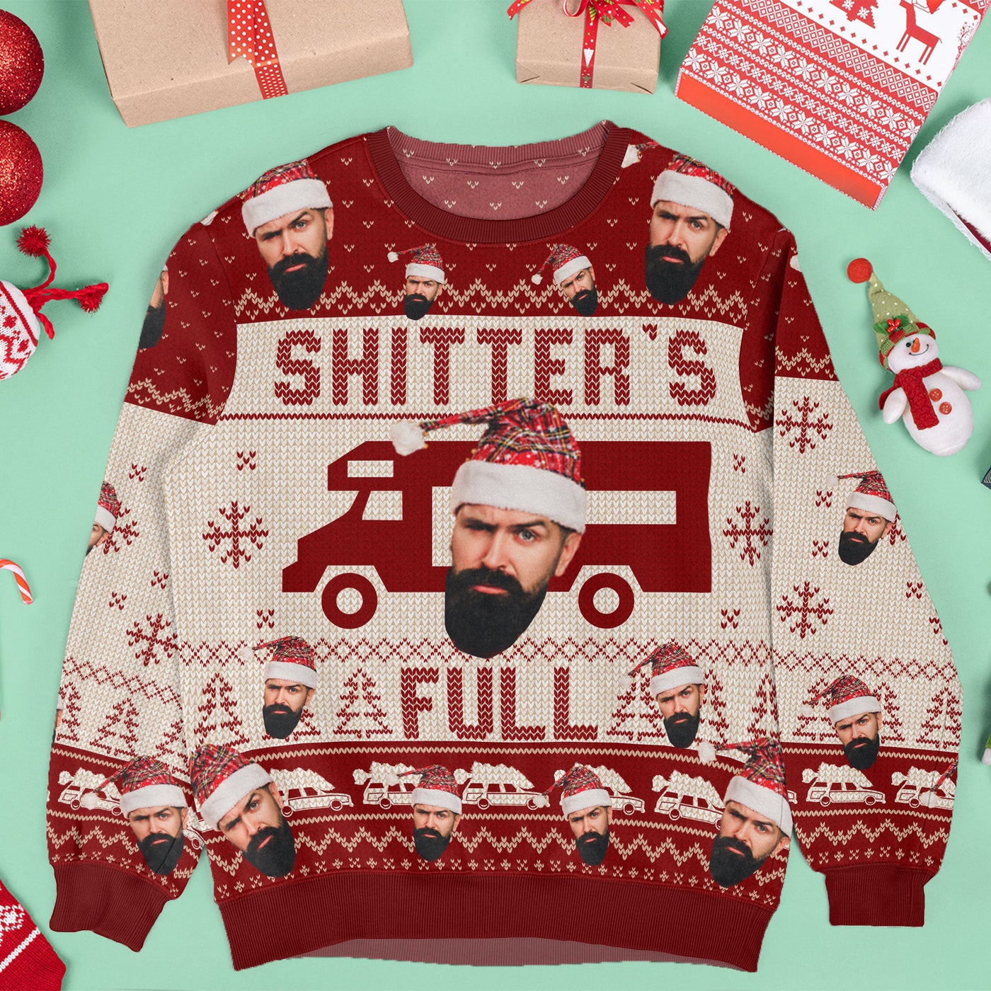 Merry Christmas Sh!*ter's Full - Personalized Photo Ugly Christmas Sweater