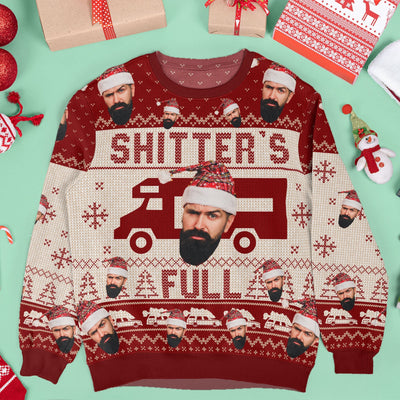 Merry Christmas Sh!*ter's Full - Personalized Photo Ugly Christmas Sweater