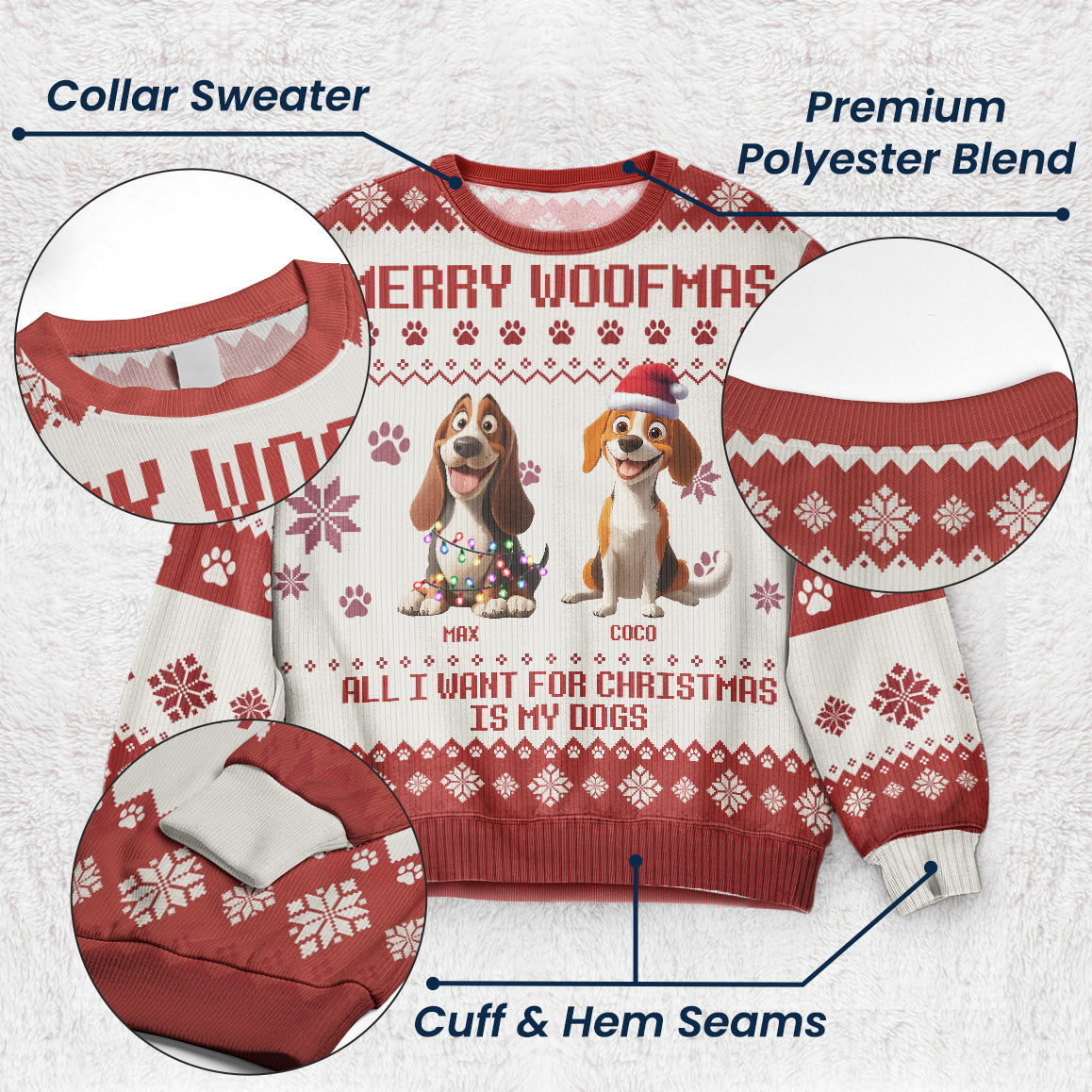 Merry Woofmas Dogs Christmas - Personalized Ugly Sweater
