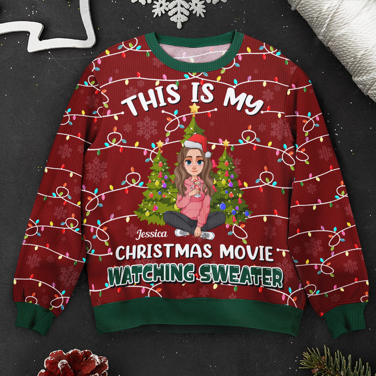 My Christmas Movie Watching Sweater - Personalized Ugly Sweater