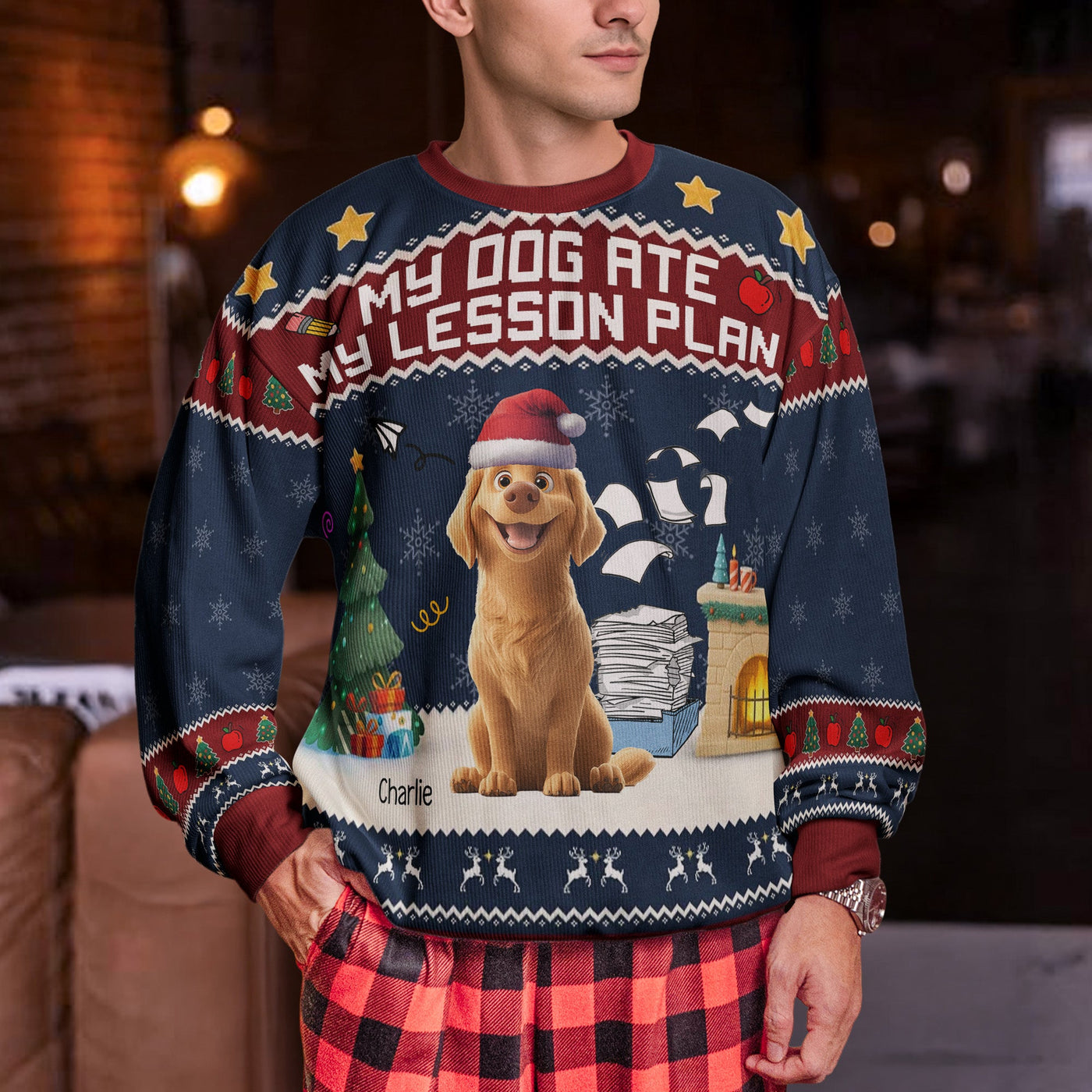 My Dog Ate My Lesson Plan - Teacher Christmas Gift - Personalized Ugly Sweater