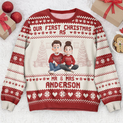 Our First Christmas As Mr & Mrs For Newlywed Couples - Personalized Ugly Sweater