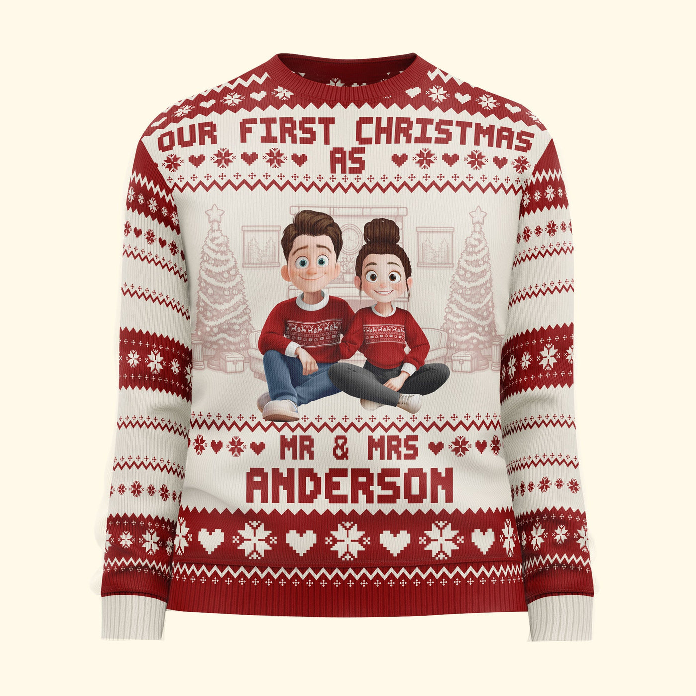 Our First Christmas As Mr & Mrs For Newlywed Couples - Personalized Ugly Sweater