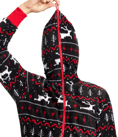 Men's Black and Red Fair Isle Jumpsuit