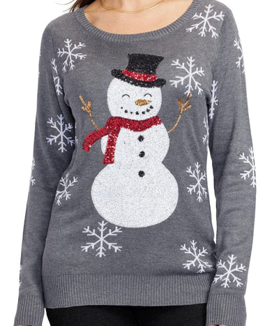 Women's Sequined Snow Day Ugly Christmas Sweater