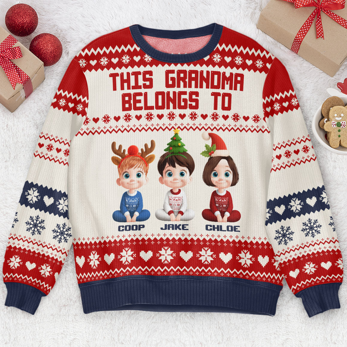 This Grandma Belongs To Grandkids - Personalized Ugly Sweater
