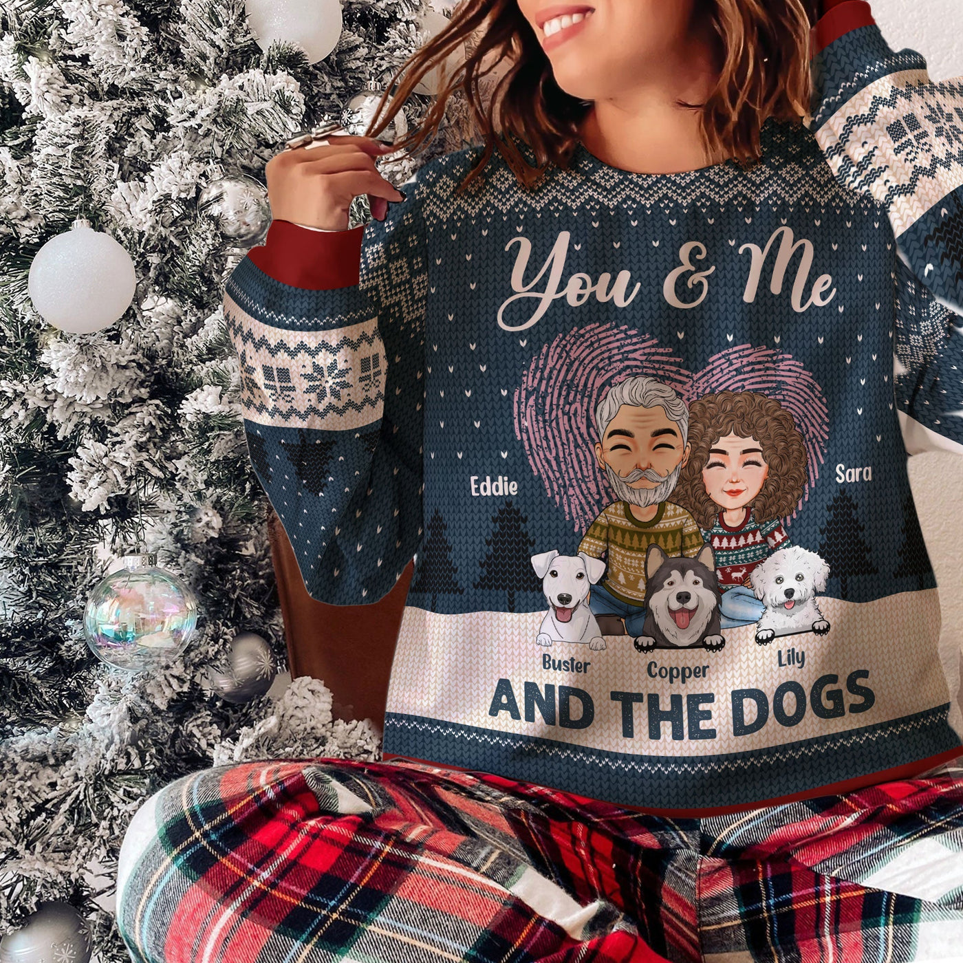You & Me And The Dogs - Personalized Ugly Sweater