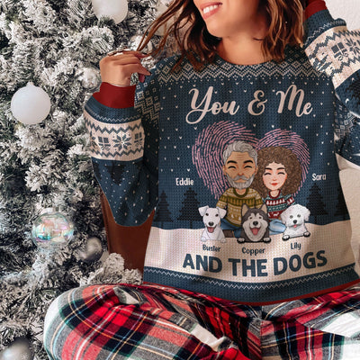 You & Me And The Dogs - Personalized Ugly Sweater